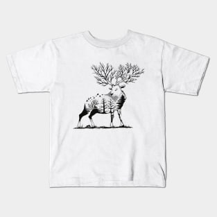 Black and White Nature Minimal Deer Kids T-Shirt